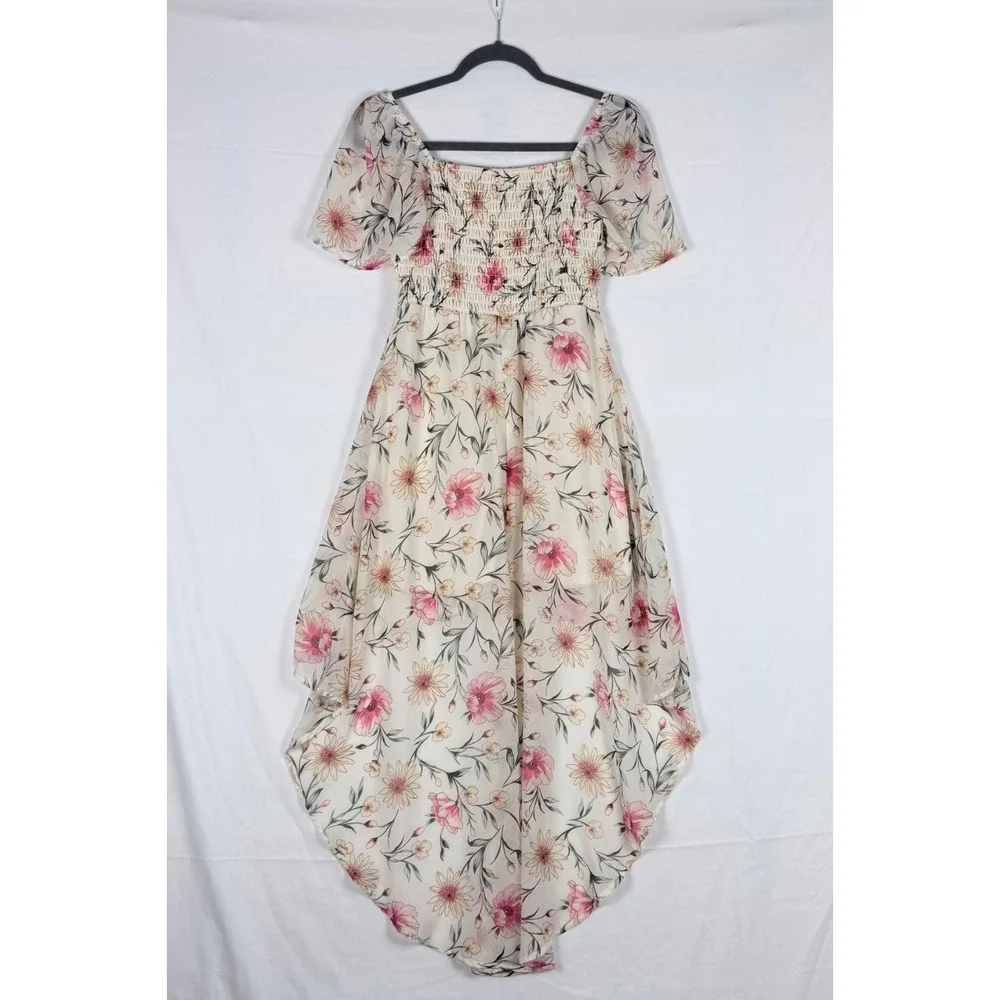 Lily Rose Floral Hi-Low Milkmaid Dress Smocked XS Cottagecore Fairy Coquette - Picture 6 of 12